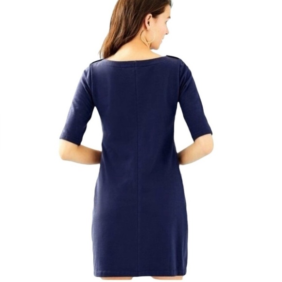 Lilly Pulitzer Lilah Navy Blue Shift Dress Gold Buttons Size Large - Picture 2 of 9
